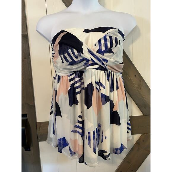 Torrid Geometric Print Tie Front Babydoll Strapless Blouse 3 - Picture 1 of 7